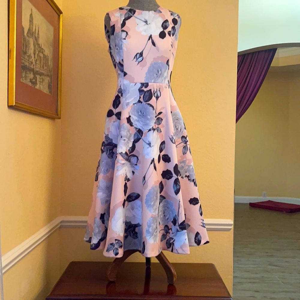 Calvin Klein Sleeveless Floral Mid Calf Dress